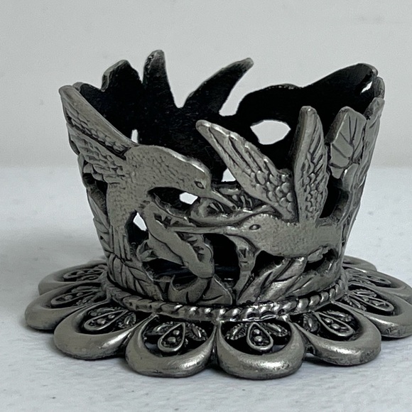 Source Unknown Other - Vintage Silver Tone Pewter Metal Hummingbird And Floral Candle Holder